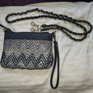 Big Buddha convertible clutch/cross body purse- blk/taupe with mirrored flecks